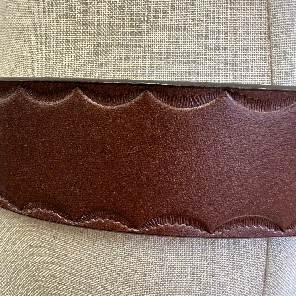 Western‎ Boho Turquoise Flower Buckle Brown Genuine Leather Belt XL - Picture 4 of 13